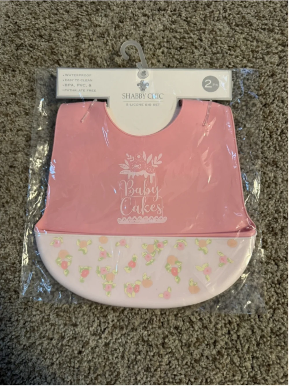 Shabby Chic Silicone Baby Bibs package of 2 NEW in package cute for baby girl